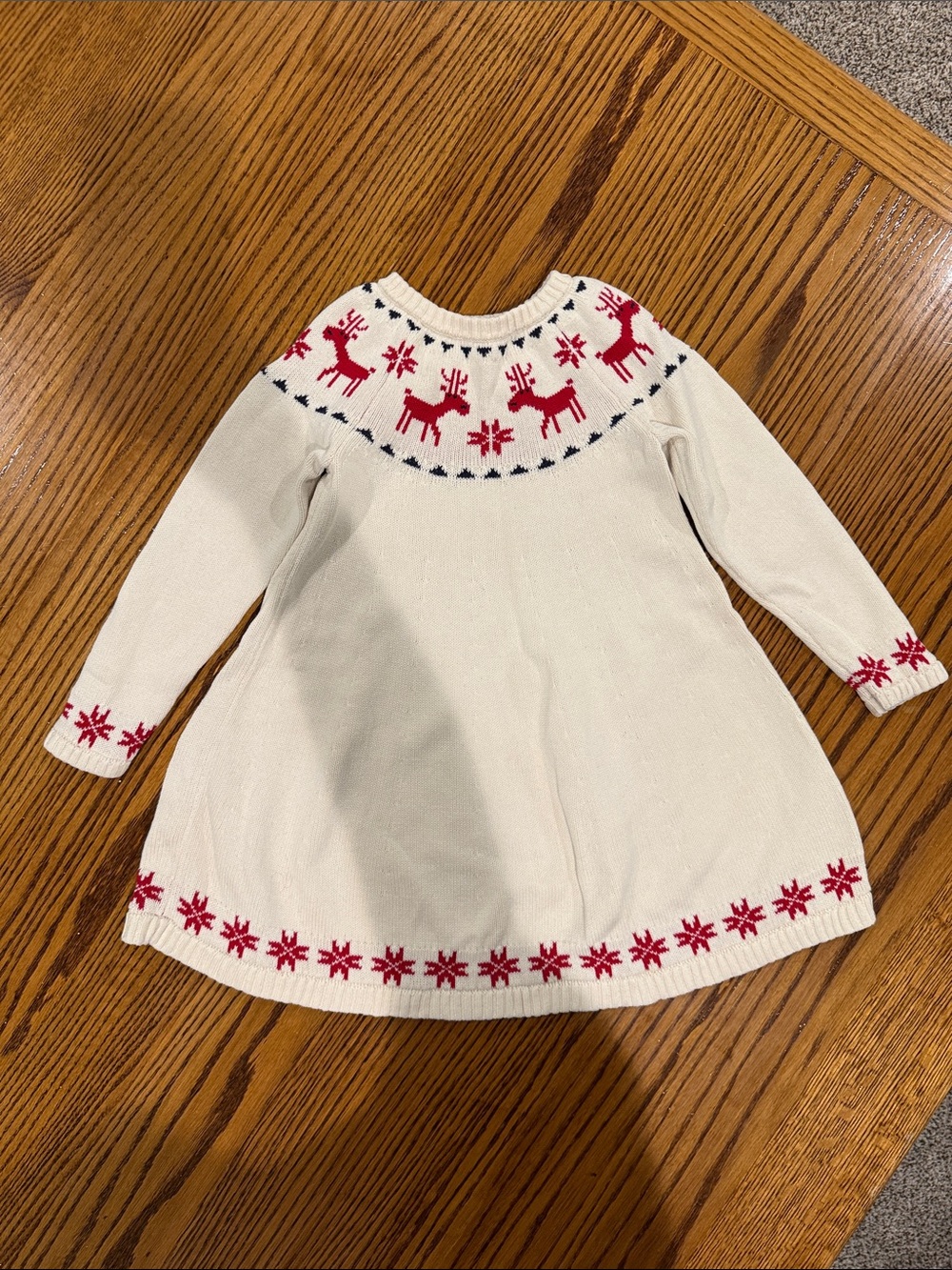 Hanna Andersson Ivory Knit Dress with Red Reindeer and Snowflake Trim